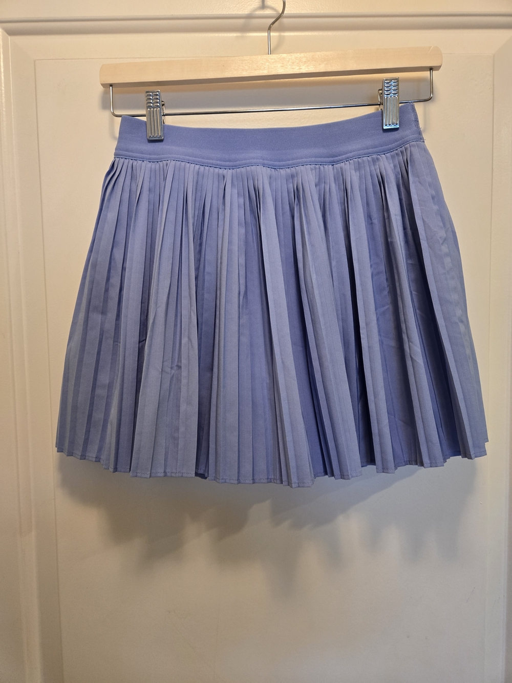 Light Blue Pleated Skater Skirt for Women With Shorts